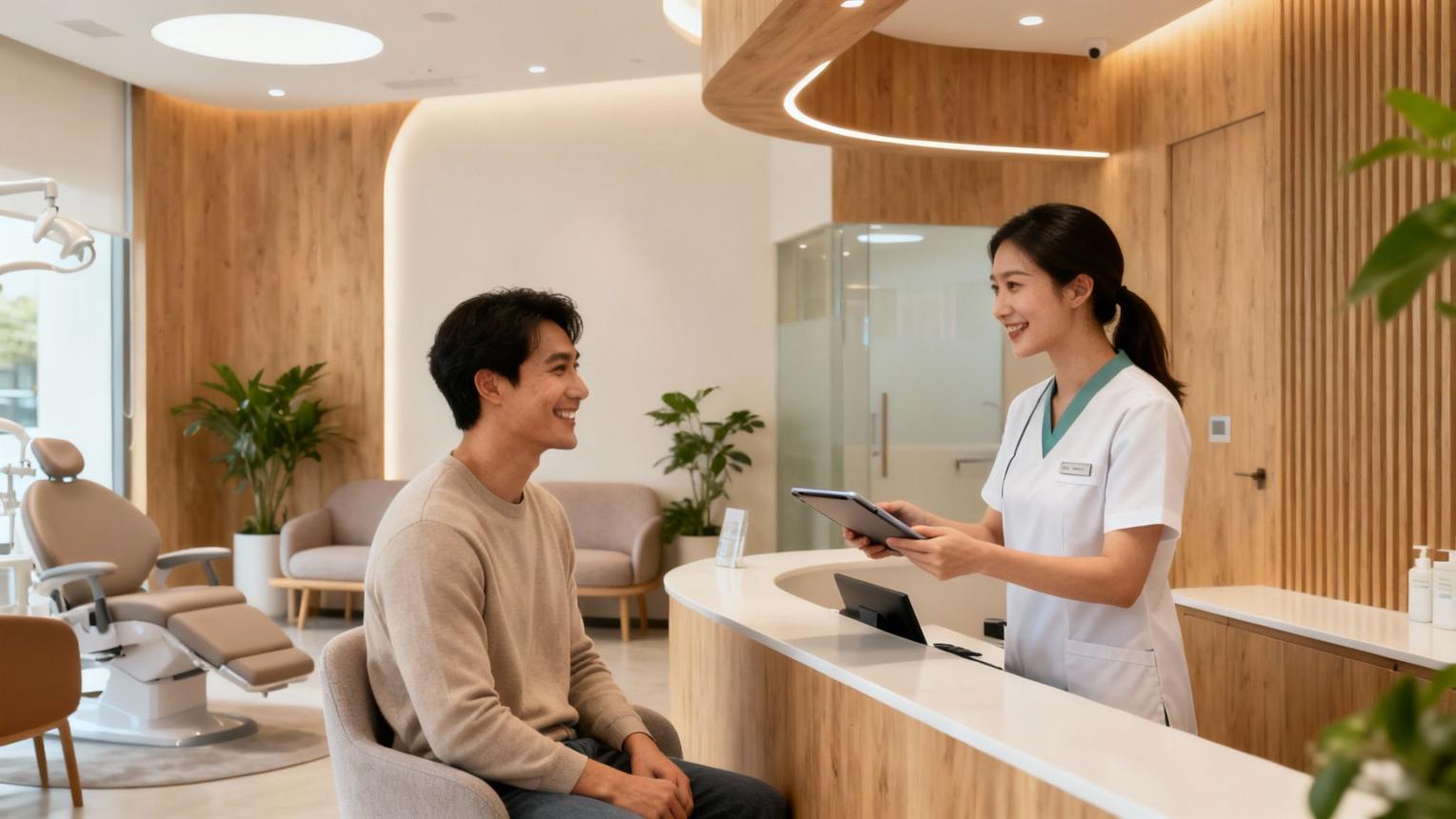 Friendly dentist providing a comfortable patient consultation